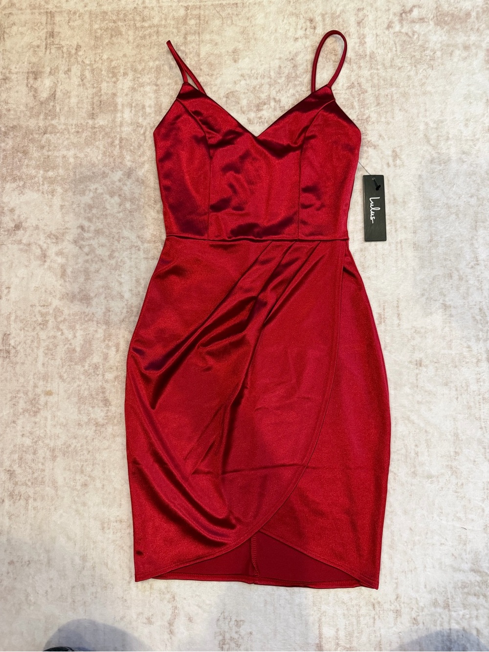 Lulu's Scarlet Red Satin Spaghetti-Strap Mini Dress